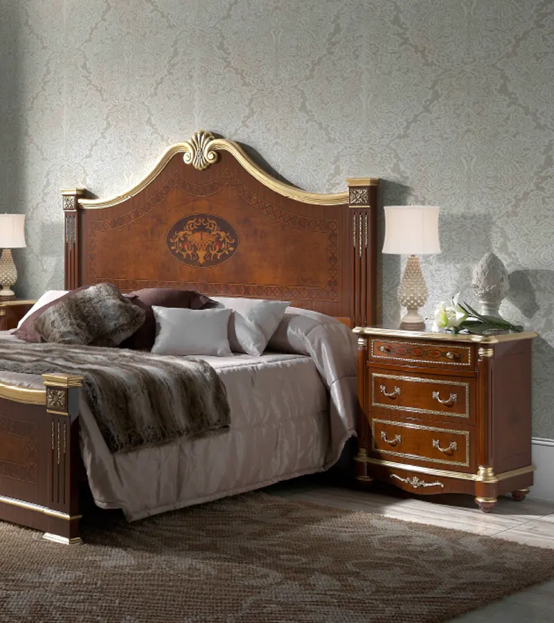 Classic headboard made in Spain with handcrafted wood details, elegant design and luxury bedroom furniture styling