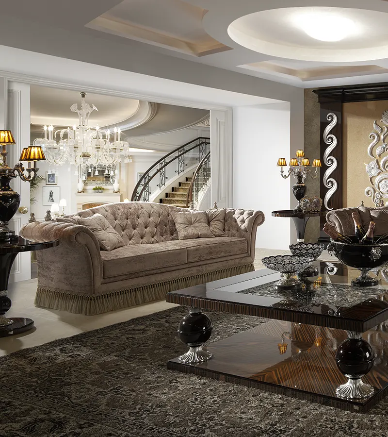 Handcrafted luxury living room furniture featuring elegant sofas, premium materials and timeless interior design