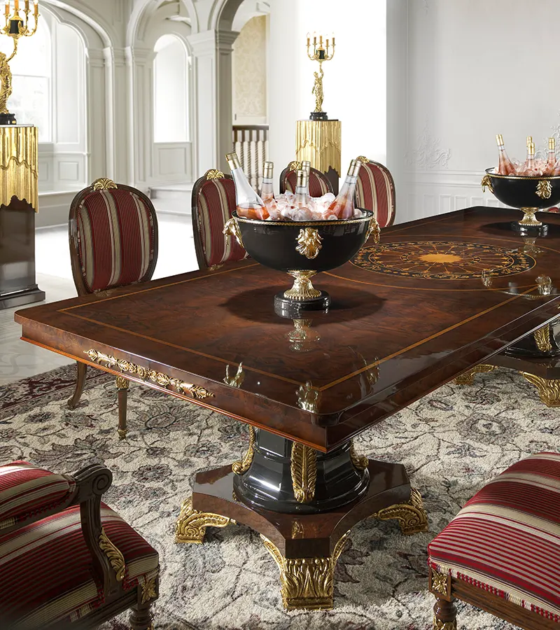 Luxury classic dining furniture made in Spain featuring handcrafted dining table, premium wood and elegant traditional design