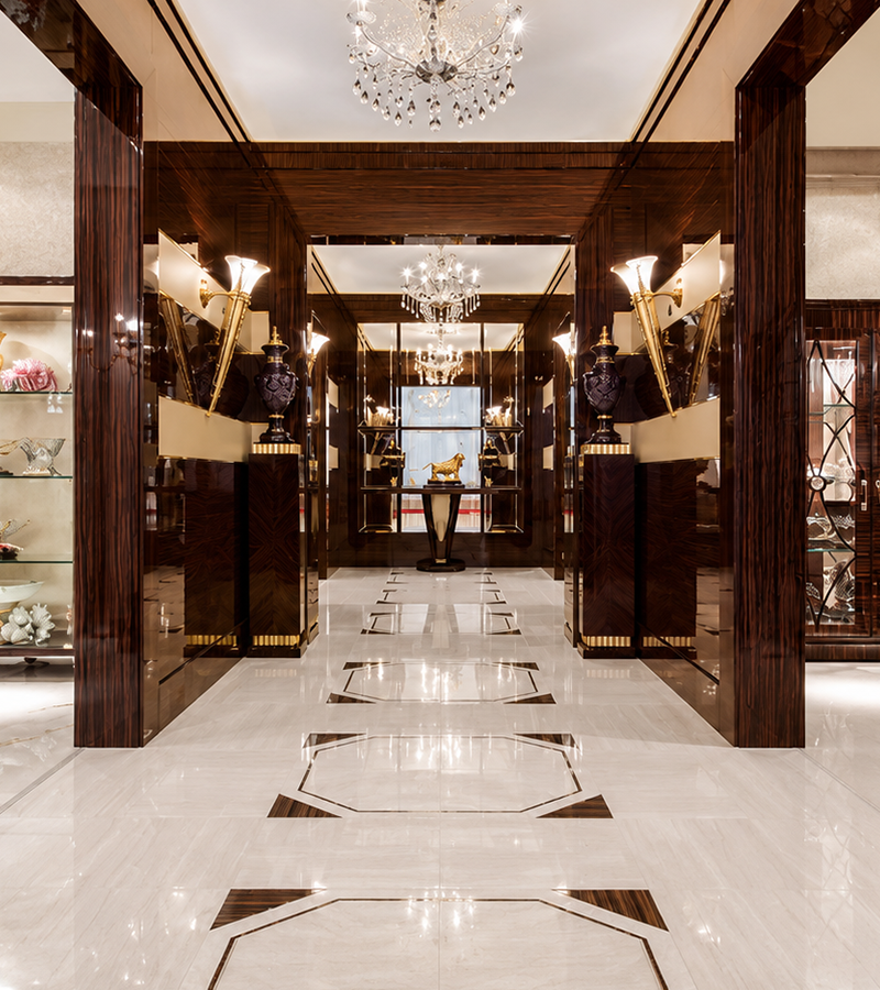 Luxury classic entrance hall furniture with premium materials and elegant architectural details