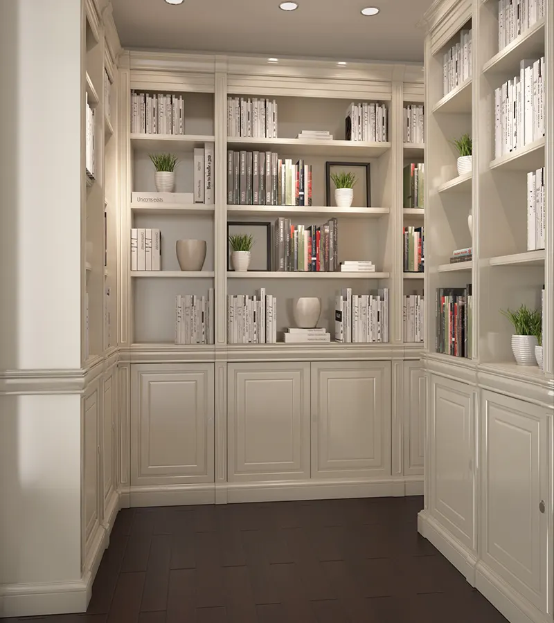 Luxury home library furniture made in Spain with custom shelving and elegant cabinetry