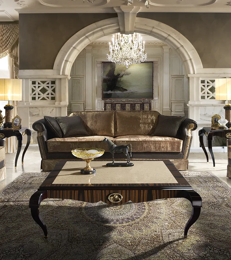 Luxury leather living room sofa featuring premium upholstery, handcrafted construction and elegant classic styling