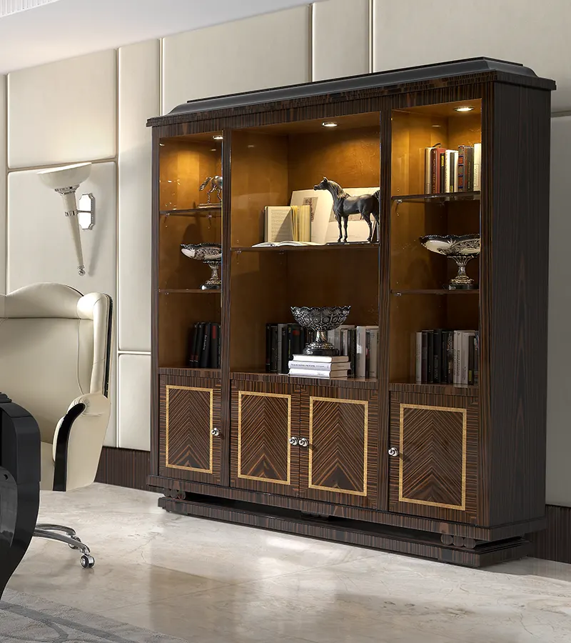 Luxury living room display cabinet handcrafted in Spain with premium wood, decorative details and elegant storage solutions